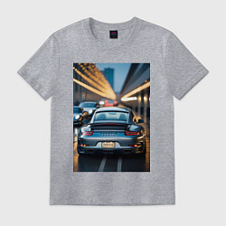 Футболка хлопковая мужская Porsche 911 в городе, цвет: меланж