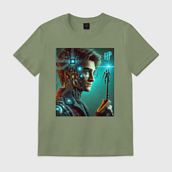 Футболка хлопковая мужская Harry Potter - cyberpunk fantasy, цвет: авокадо