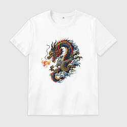Футболка хлопковая мужская Japanese dragon - engraving, цвет: белый