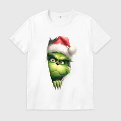 Футболка хлопковая мужская Гринч похититель рождества в ожидании нового года, цвет: белый
