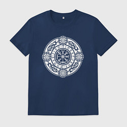 Футболка хлопковая мужская Компас вегвизир и узлы защиты воина, цвет: тёмно-синий