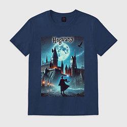 Футболка хлопковая мужская Nightly Hogwarts - neon glow, цвет: тёмно-синий