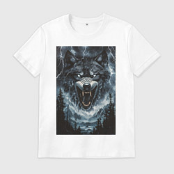 Футболка хлопковая мужская Оскаленная морда волка, цвет: белый