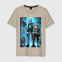 Футболка хлопковая мужская Rick and Morty - cyber special forces, цвет: миндальный
