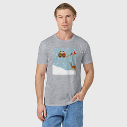 Футболка хлопковая мужская Новогодние птицы на ветке, цвет: меланж — фото 2