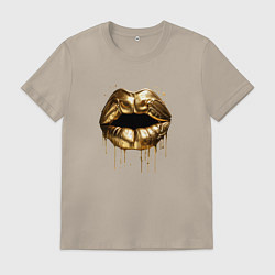Футболка хлопковая мужская Золотые губы, цвет: миндальный