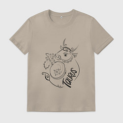 Футболка хлопковая мужская Телец зодиак, цвет: миндальный
