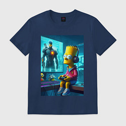 Футболка хлопковая мужская Bart Simpson is an avid gamer, цвет: тёмно-синий