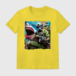 Футболка хлопковая мужская Shark and warrior - graffiti, цвет: желтый