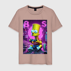 Футболка хлопковая мужская Bart Simpson - cool gamer, цвет: пыльно-розовый