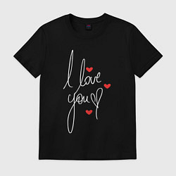 Футболка хлопковая мужская I love you - hearts, цвет: черный