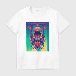 Футболка хлопковая мужская Демон самурай, цвет: белый