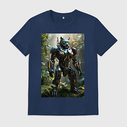 Футболка хлопковая мужская Кибер-пантера вышла на охоту, цвет: тёмно-синий