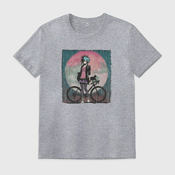 Футболка хлопковая мужская Девочка эмо анархистка с велосипедом - дождь и кош, цвет: меланж