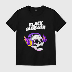 Футболка хлопковая мужская Black Sabbath - неоновый череп, цвет: черный
