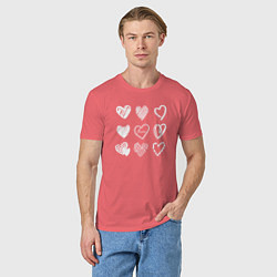 Футболка хлопковая мужская Hearts love hand draw, цвет: коралловый — фото 2