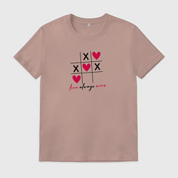 Футболка хлопковая мужская Любовь всегда побеждает - крестики-нолики, но с се, цвет: пыльно-розовый