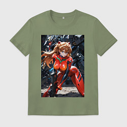 Футболка хлопковая мужская Аска Лэнгли Евангелион, цвет: авокадо