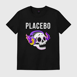 Футболка хлопковая мужская Placebo - неоновый череп, цвет: черный
