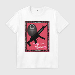 Футболка хлопковая мужская Squid game gun and mask, цвет: белый