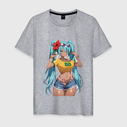 Футболка хлопковая мужская Miku Hatsune с цветком, цвет: меланж
