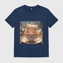 Футболка хлопковая мужская Кошечка с короной в чашке, цвет: тёмно-синий