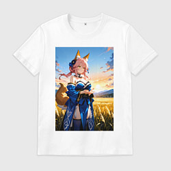 Футболка хлопковая мужская Tamamo no Mae Fate Grand Order, цвет: белый