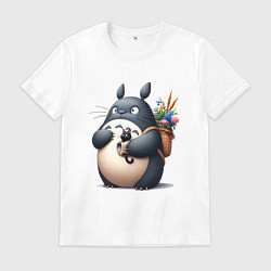 Футболка хлопковая мужская Totoro and black cat - anime, цвет: белый