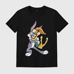 Футболка хлопковая мужская Bugs Bunny - Lola Bunny, цвет: черный