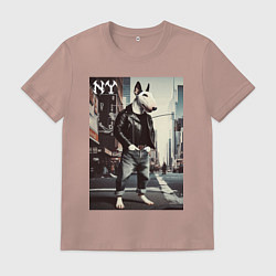 Футболка хлопковая мужская Dude bull terrier is a New Yorker, цвет: пыльно-розовый