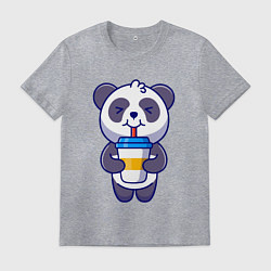 Футболка хлопковая мужская Панда наслаждается напитком, цвет: меланж