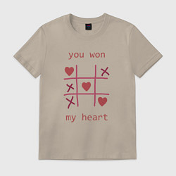 Футболка хлопковая мужская You won my heart, цвет: миндальный