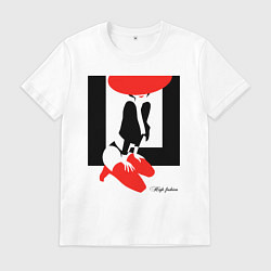 Футболка хлопковая мужская Девушка в красной шляпе, цвет: белый