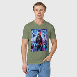 Футболка хлопковая мужская Cyber girl Barbie - neon glow, цвет: авокадо — фото 2