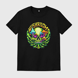 Футболка хлопковая мужская Mushrooms skull, цвет: черный