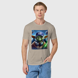 Футболка хлопковая мужская Прикольный Йода с наушниками - прикол, цвет: миндальный — фото 2