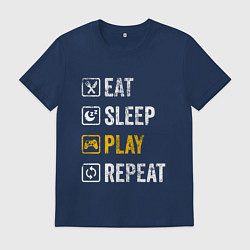 Футболка хлопковая мужская Eat - sleep - play - repeat, цвет: тёмно-синий
