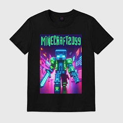 Футболка хлопковая мужская Minecraft 2099 - neon glow fantasy, цвет: черный