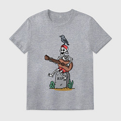 Футболка хлопковая мужская Скелет с гитаркой, цвет: меланж