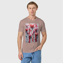 Футболка хлопковая мужская Композиция из цветов и сердечек, цвет: пыльно-розовый — фото 2