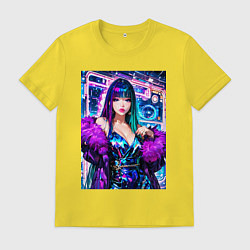 Футболка хлопковая мужская Девушка поп идол в мехах, цвет: желтый