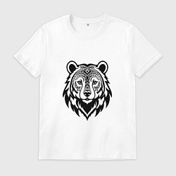 Футболка хлопковая мужская Голова медведя с этническим орнаментом, цвет: белый
