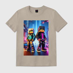 Футболка хлопковая мужская Minecraft - characters neon glow, цвет: миндальный