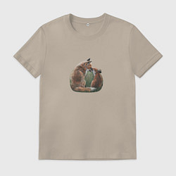 Футболка хлопковая мужская Лиса и лисёнок, цвет: миндальный