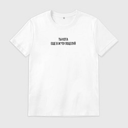 Футболка хлопковая мужская С надписью ты кота еще в ж поцелуй, цвет: белый