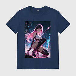 Футболка хлопковая мужская Тифа Локхарт из Final Fantasy VII в стиле киберпан, цвет: тёмно-синий