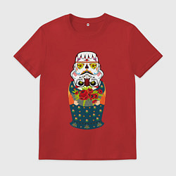 Футболка хлопковая мужская Матрешка в расписном шлеме имперского штурмовика, цвет: красный