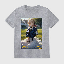 Футболка хлопковая мужская Вайолет Эвергарден на лугу, цвет: меланж