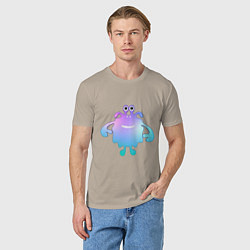 Футболка хлопковая мужская Monster cartoon blue purple, цвет: миндальный — фото 2