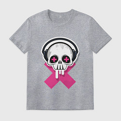 Футболка хлопковая мужская Череп в наушниках, цвет: меланж